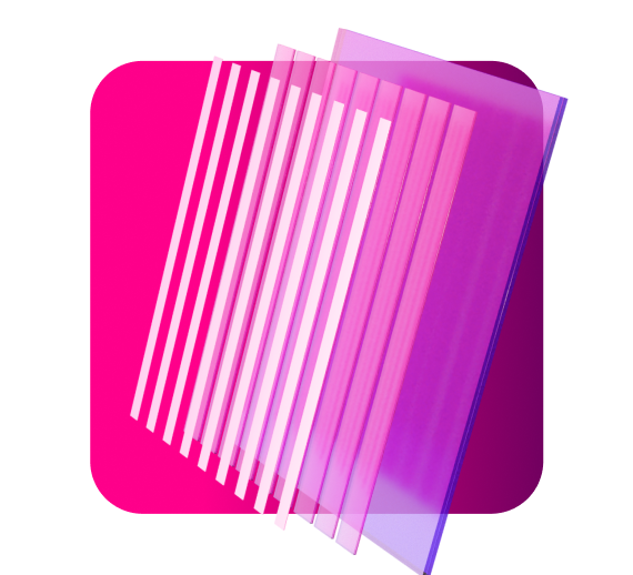 A 3D illustration of a deconstructed solar panel in pink and purple tones for Activity 1, Engineered Smart Materials for Energy.