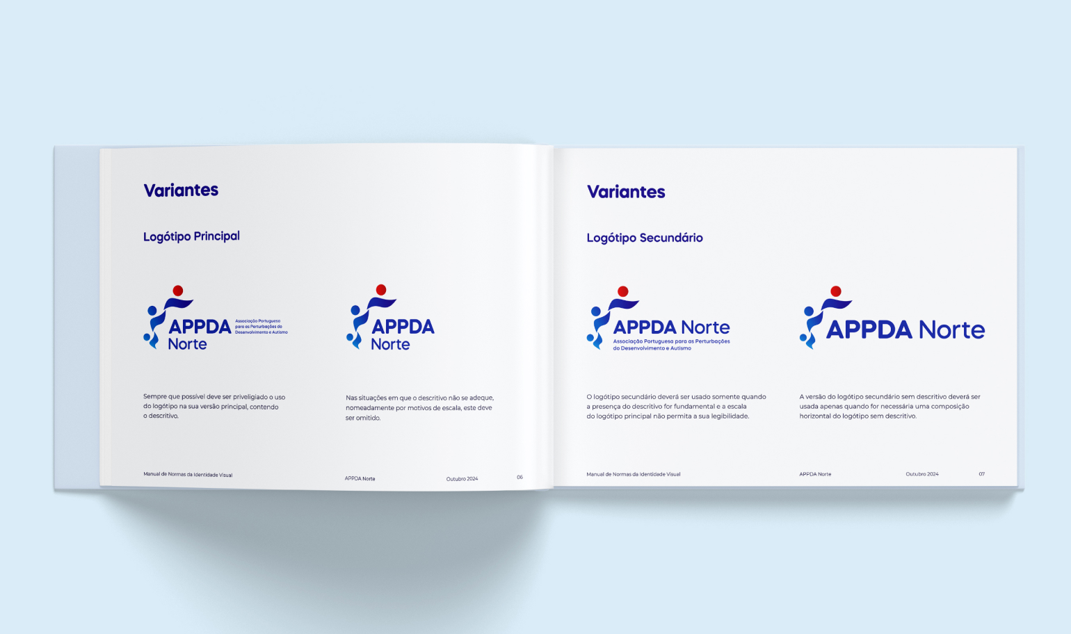 Spread from the APPDA Norte Brand Manual, showing different variations of the organization's logo.