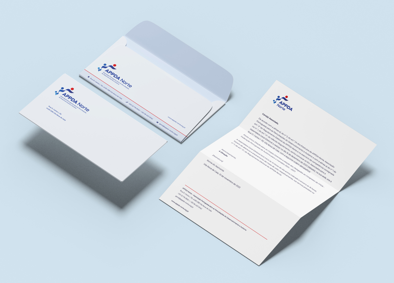 Image of APPDA Norte's letterhead and envelope, showcasing the organization's branding.