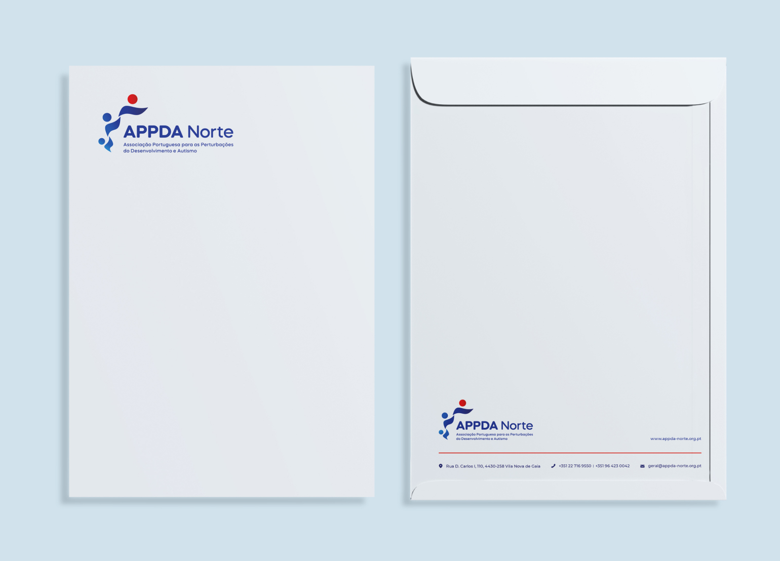 Image of an APPDA Norte envelope, featuring the organization's logo and contact information.