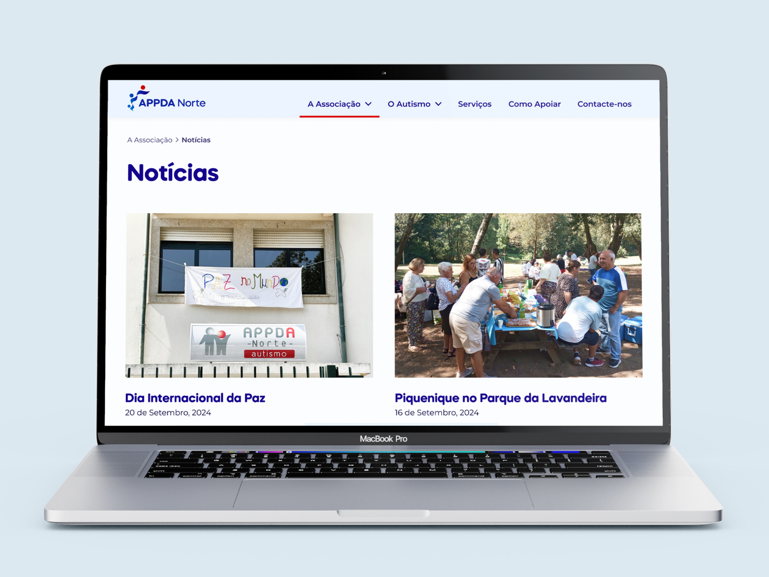 Image showcasing APPDA Norte's website news page displayed on a MacBook Pro.