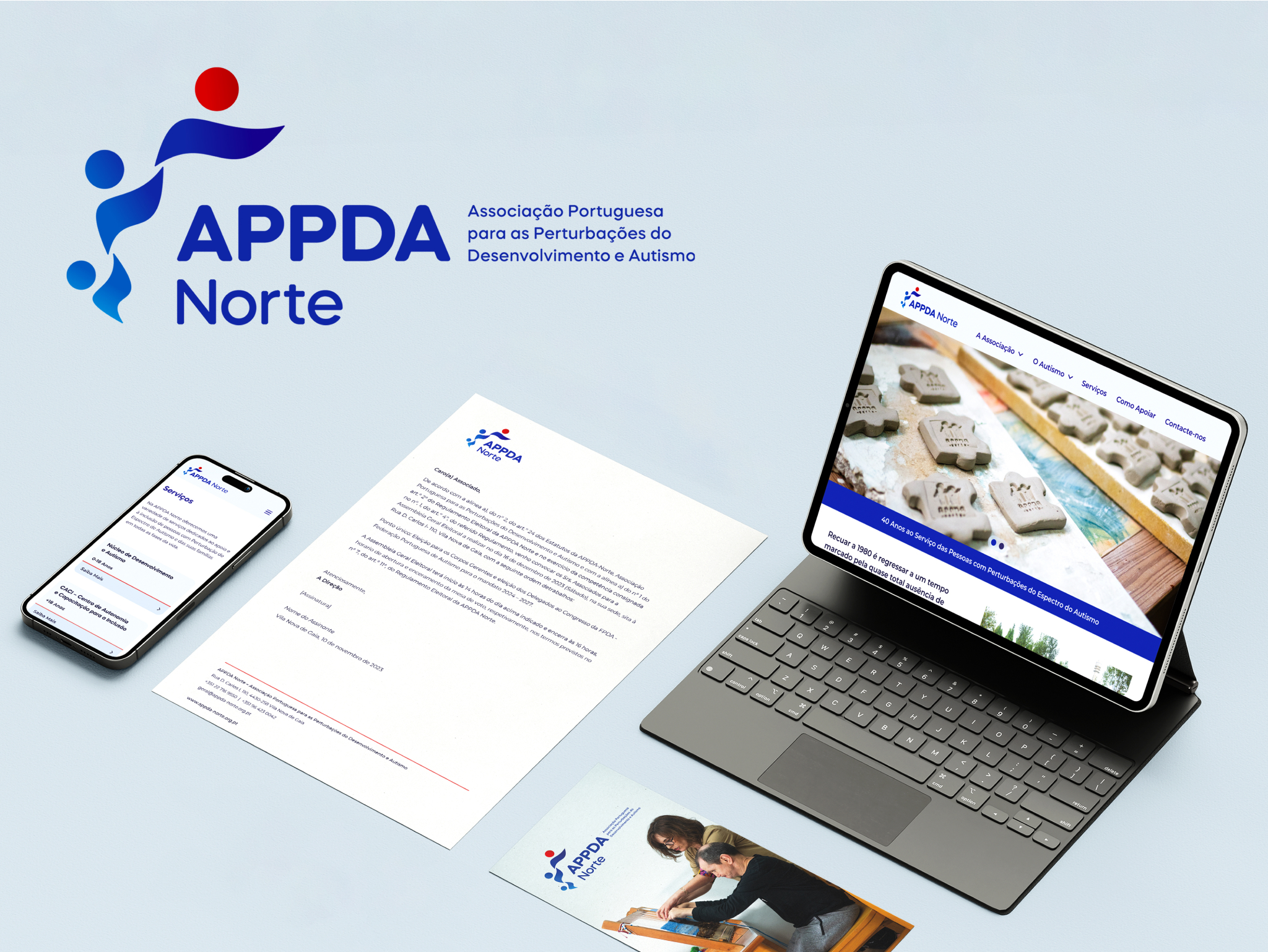 APPDA Norte website and branding displayed over a blue background.