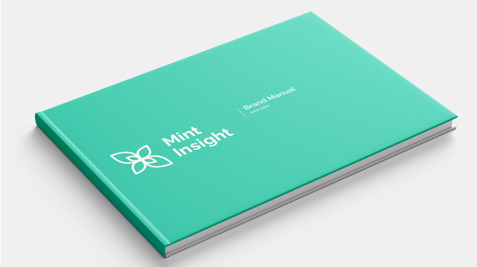 Cover of the 'Mint Insight' Brand Manual with the company's logo and the title 'Brand Manual' printed as white over green.