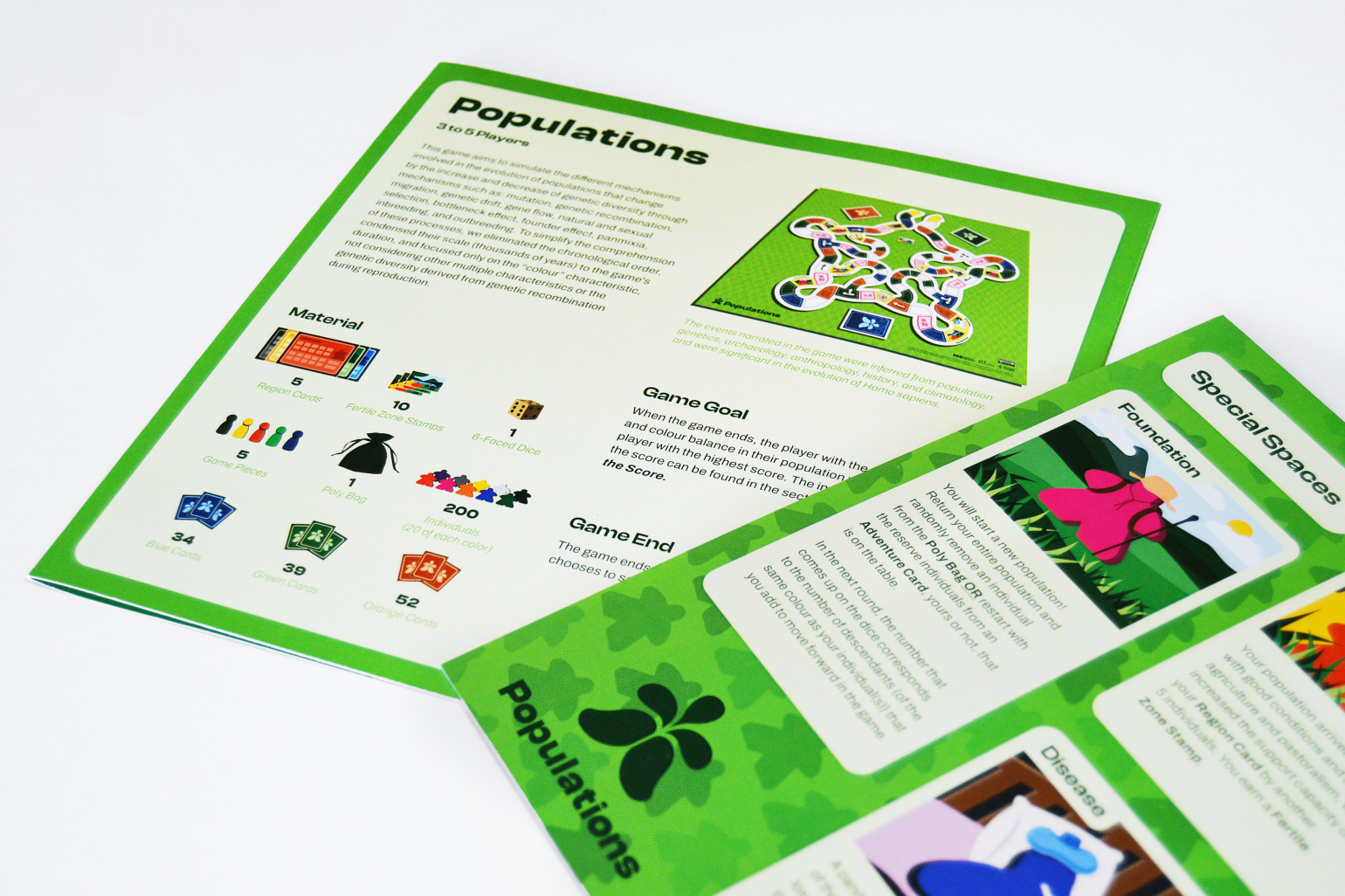 The rules leaflet and special cases sheet for the Populations board game