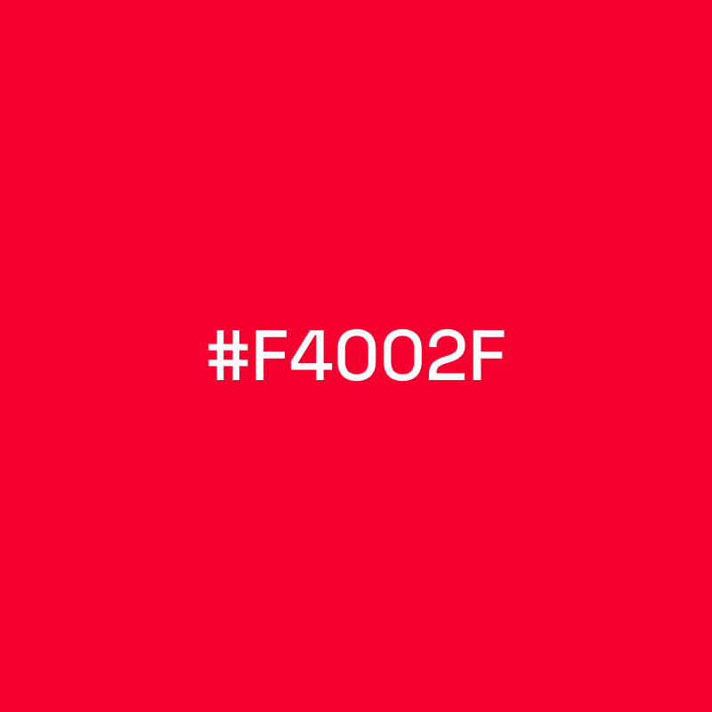 A red square color swatch showcasing the color #F4002F