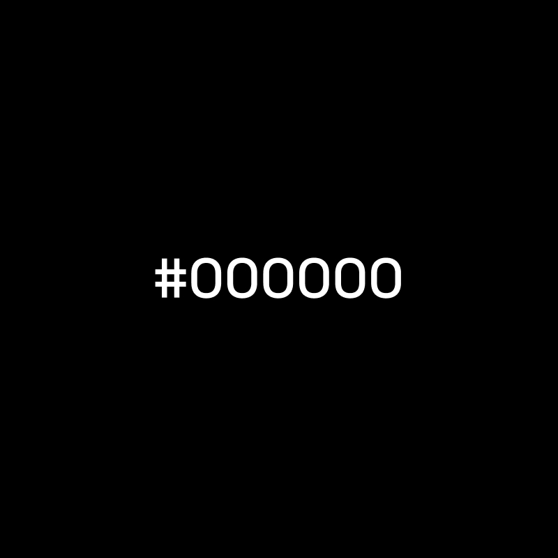 A black square color swatch showcasing the color #000000